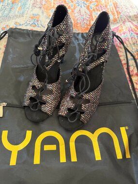 YAMI SHOES Linda Dazzling Black Dance Heels - Size 8